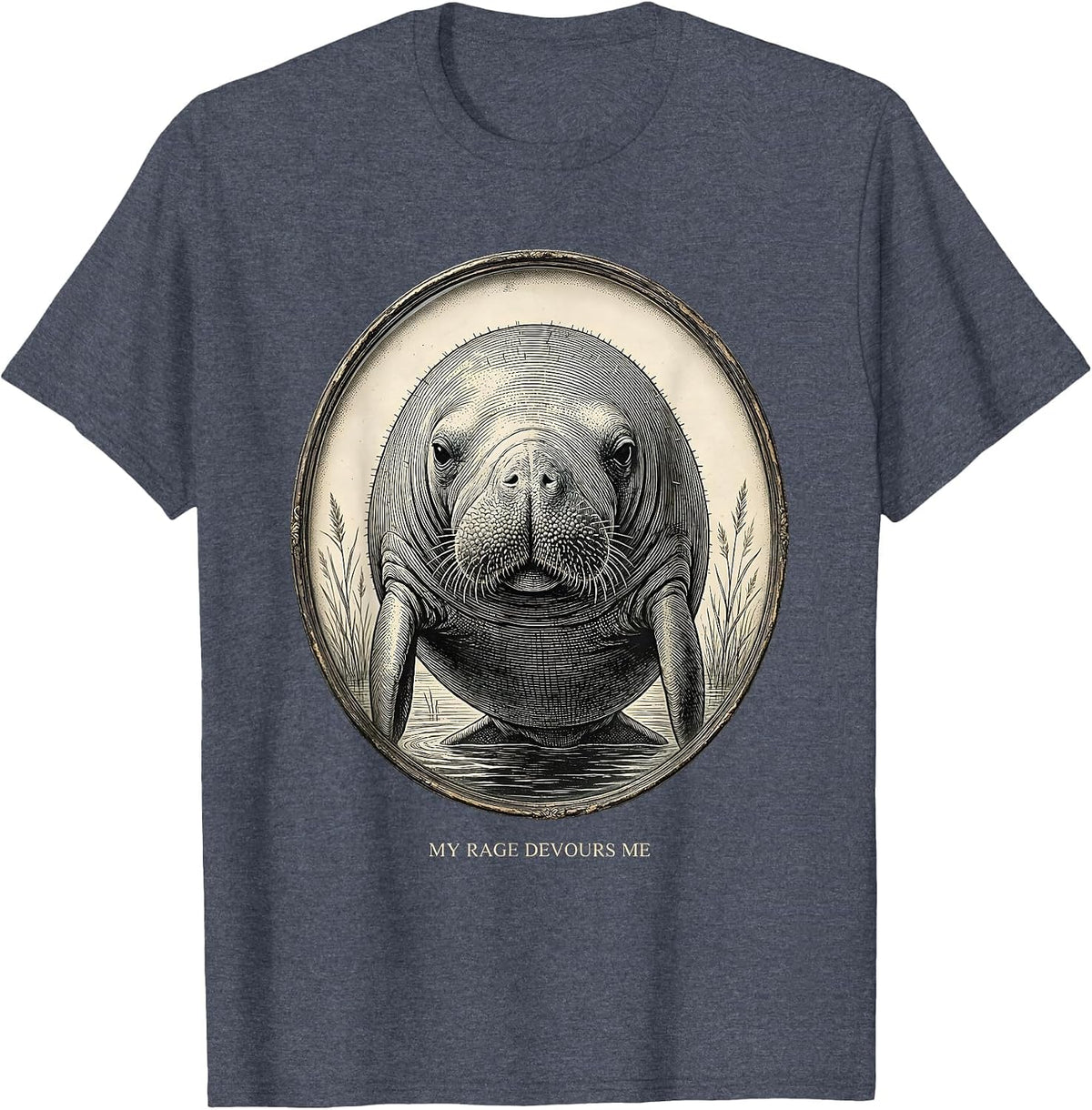 My Rage Devours Me Funny Manatee Ironic Animal Meme Humor T-Shirt - Heather Blue