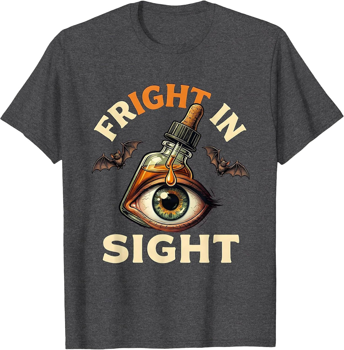 Fright in Sight Halloween Optometrist Eye Doctor Humor T-Shirt - Dark Heather Grey