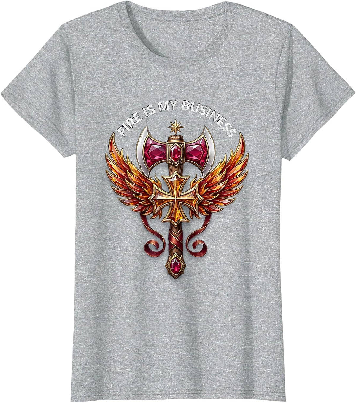 Fire Is My Business Firefighter Design T-Shirt - Heather Grey