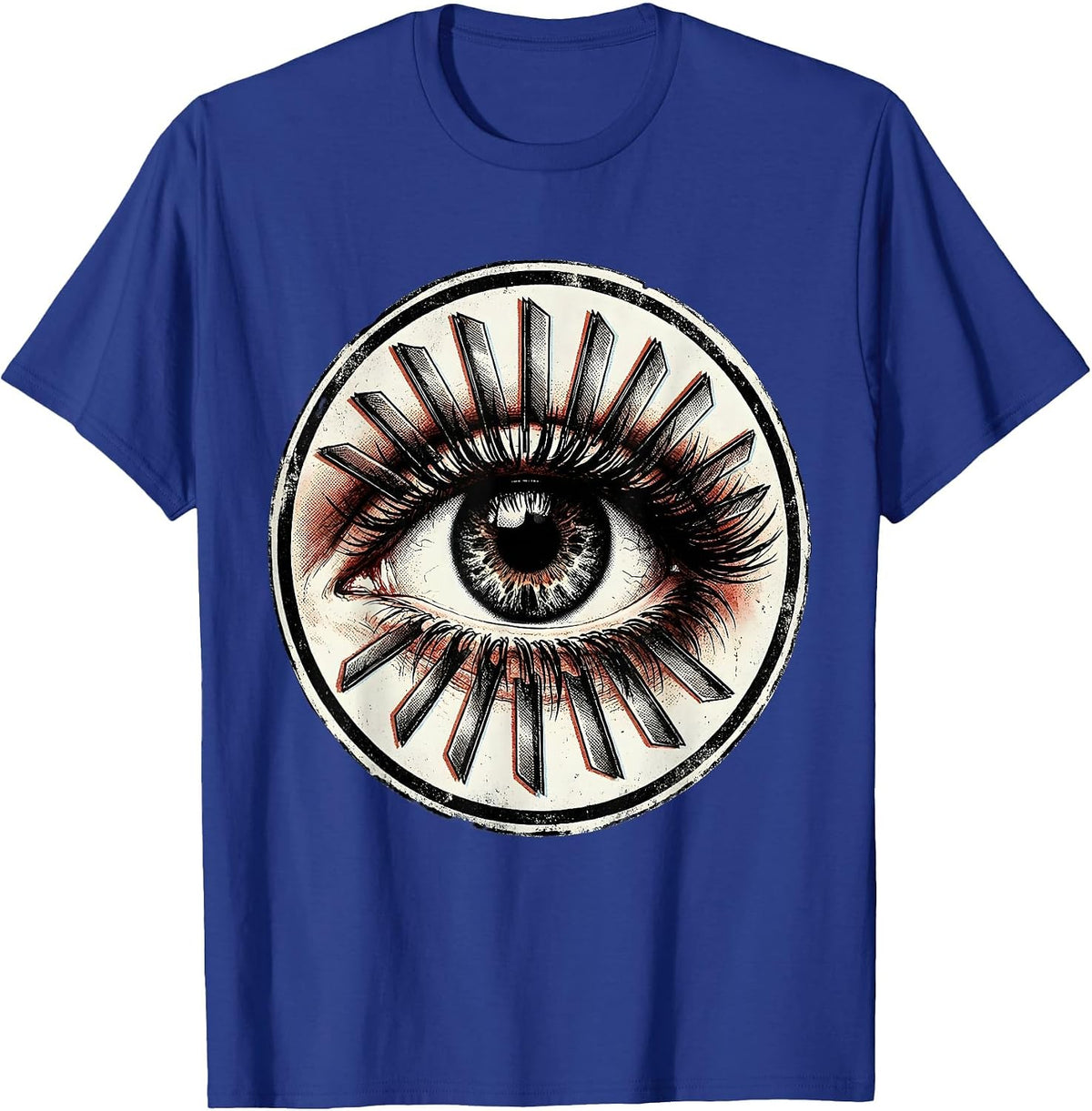 Grunge Razor Blade Eye Illustration T-Shirt - Royal Blue
