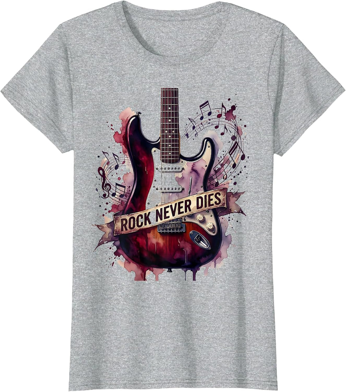 Women's Rock Never Dies Bold Rockstar Graphic Design T-Shirt - Heather Grey