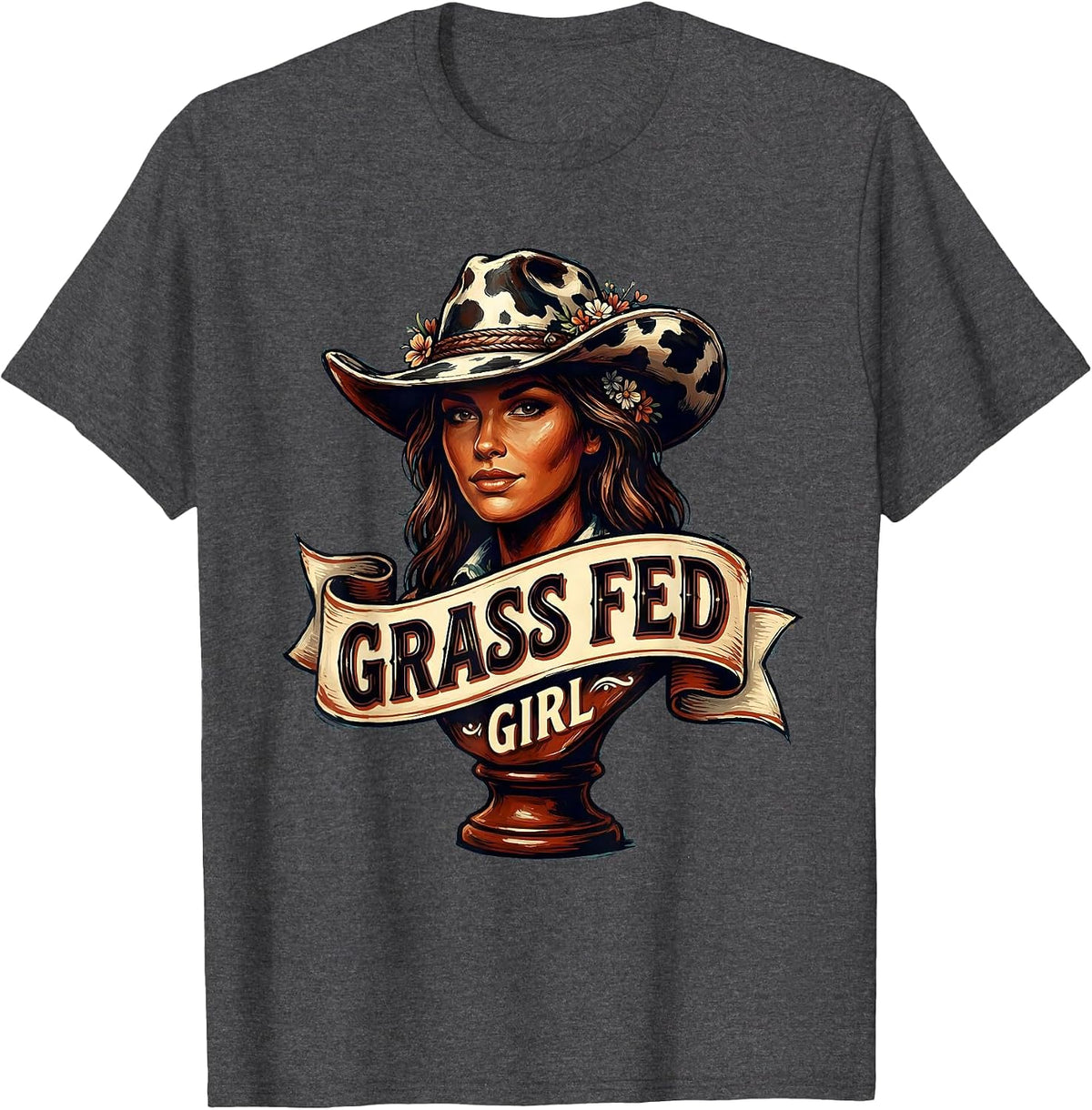 Men's Grass Fed Girl Funny Cow Lover Design T-Shirt - Dark Heather Grey