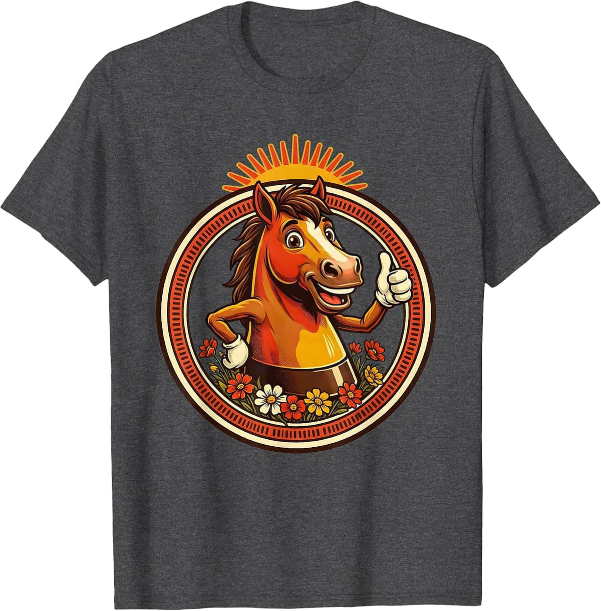Men's Horse Hoof Print Blooming Floral Graphic Design T-Shirt - Dark Heather Grey
