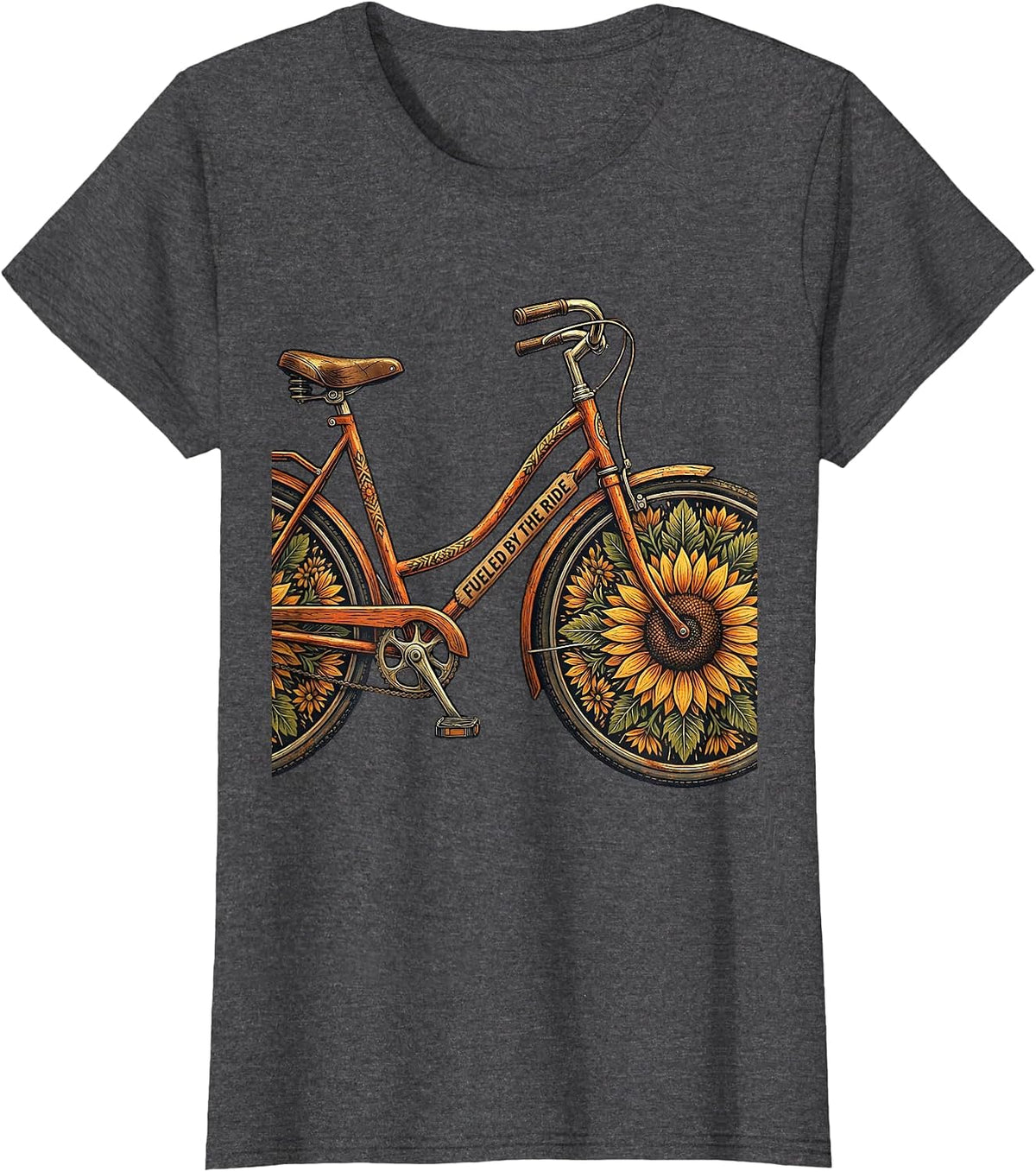 Women's Fueled by the Ride Cycling Bike Design T-Shirt - Dark Heather Grey