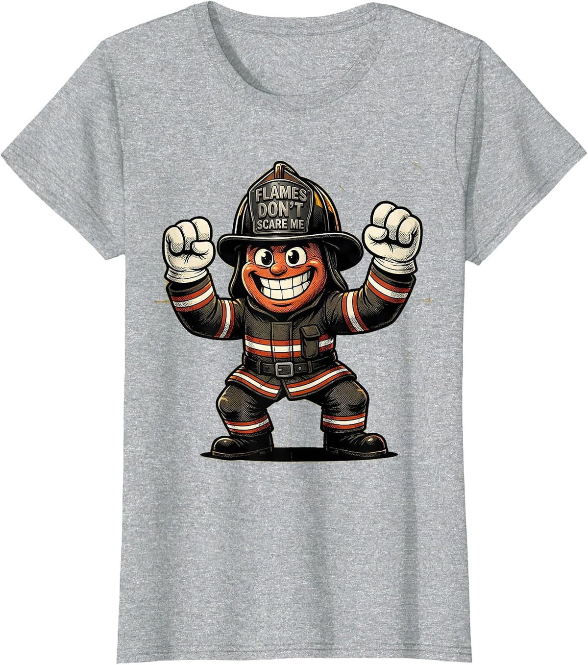 Flames Don't Scare Me Firefighter Design T-Shirt - Heather Grey