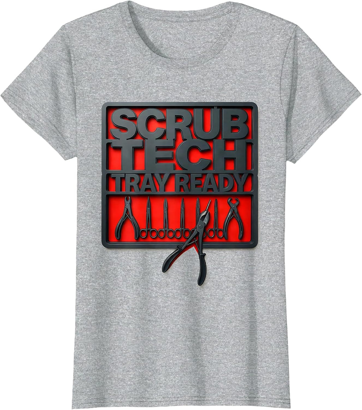Women's Scrub Tech Tray Ready Stencil Graphic Surgical Tech T-Shirt - Heather Grey