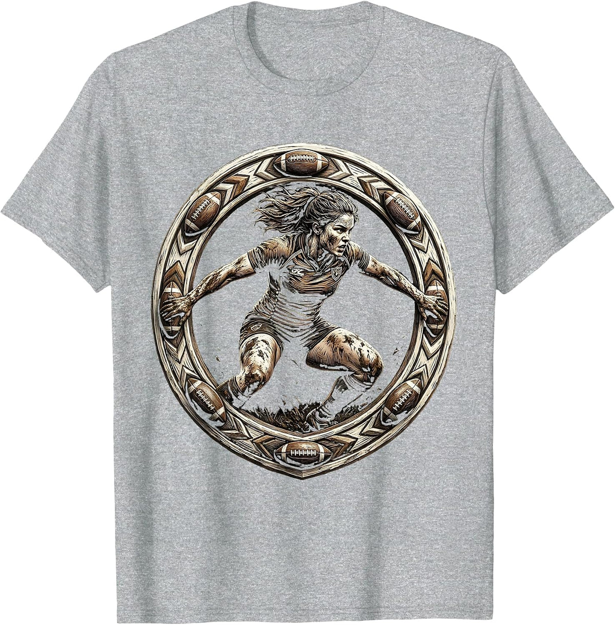 Men's Muddy Rugby Player Battle Stance Illustration T-Shirt - Heather Grey