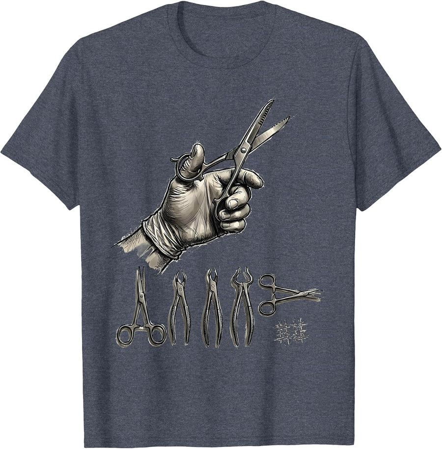 Surgical Tech Hand Sketch Occupational Pride Gift T-Shirt - Heather Blue
