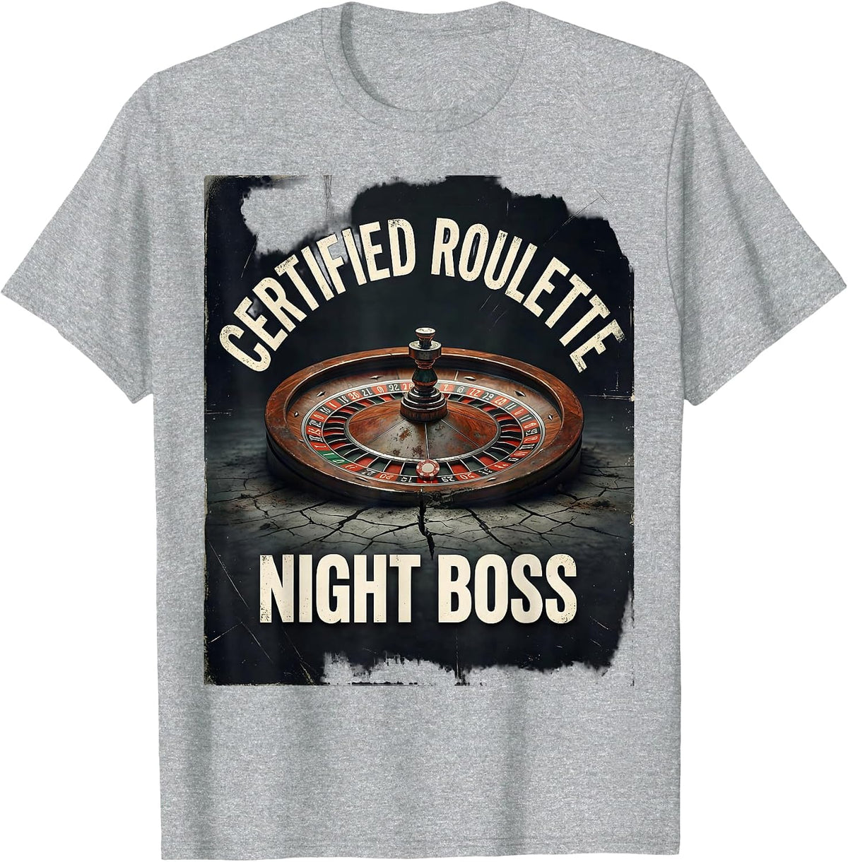 Men's Certified Roulette Night Boss Distressed Gambling Casino T-Shirt - Heather Grey