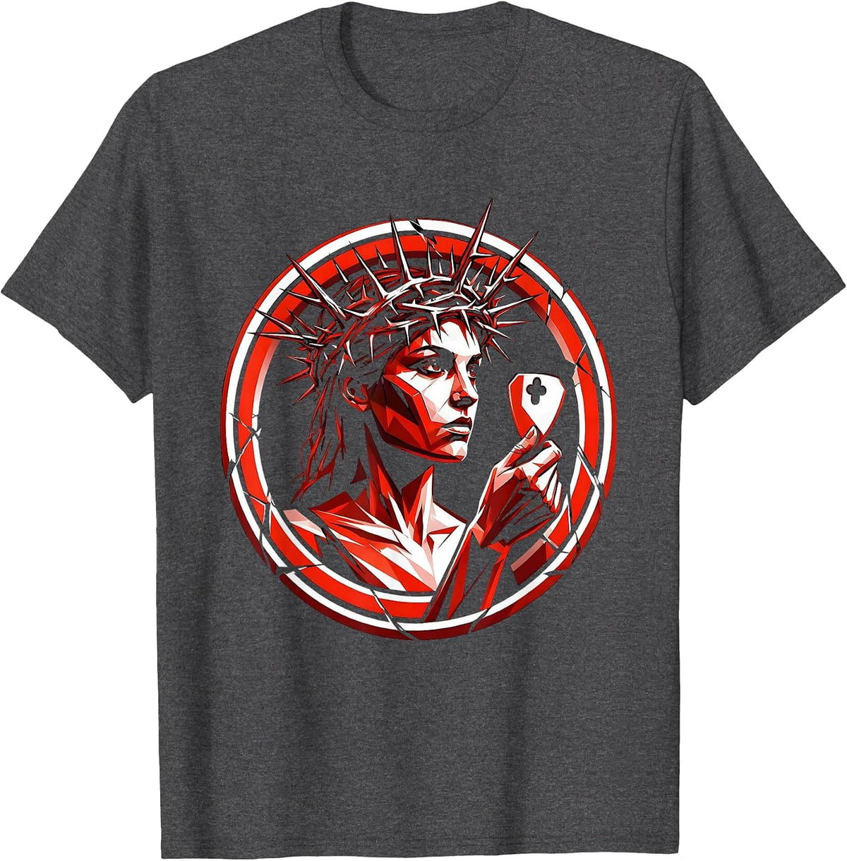 Rock Queen Crowned With Thorns Guitar Pick Art T-Shirt - Dark Heather Grey