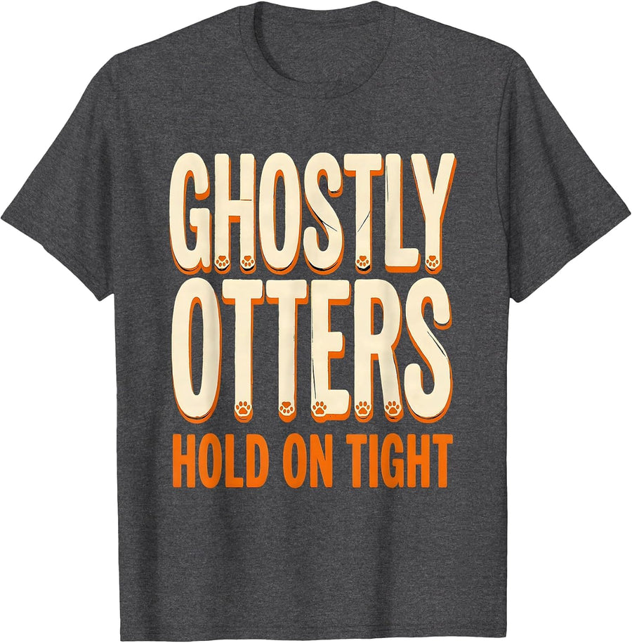 Men's Halloween Otter Ghost Holding Hands Design T-Shirt - Dark Heather Grey