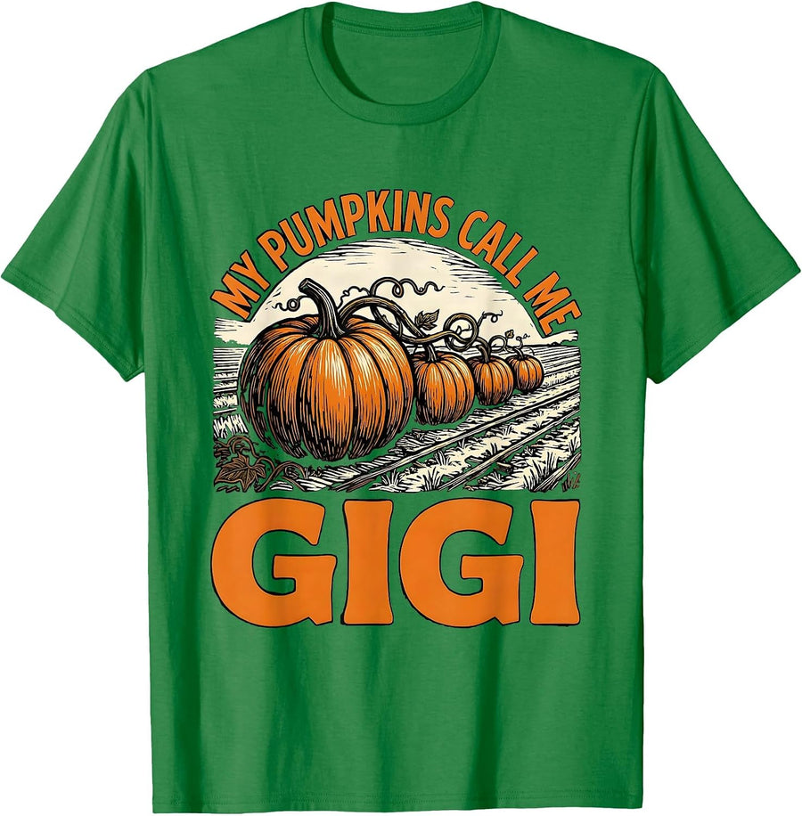 Men's My Pumpkins Call Me Gigi Funny Halloween Pumpkin Patch T-Shirt - Kelly Green