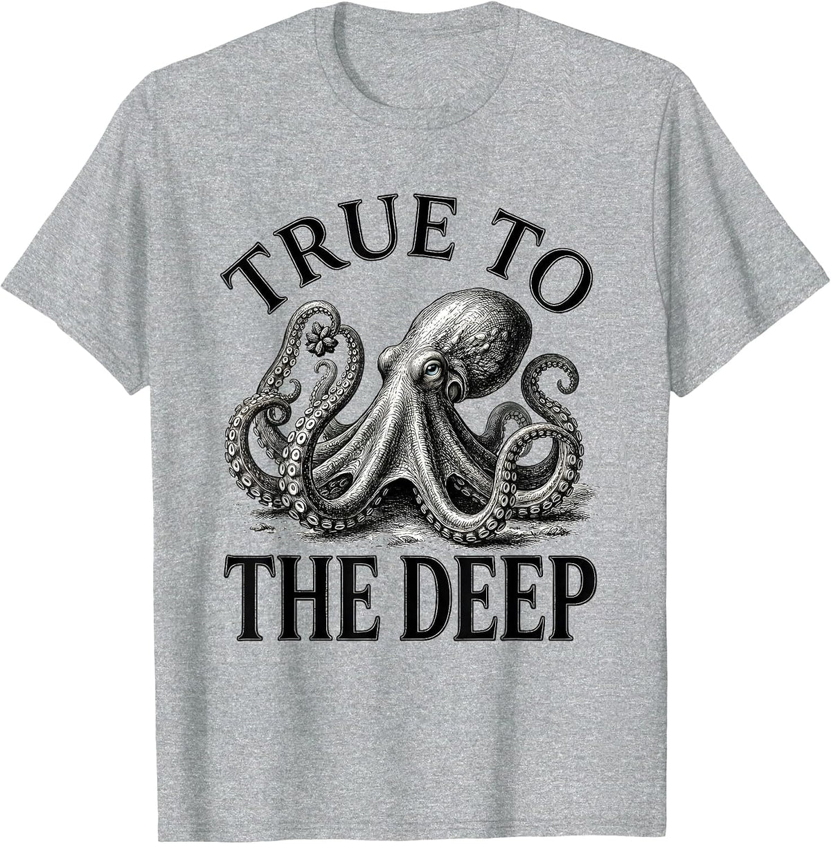 Men's True to the Deep Monochromatic Octopus Ocean Animal Lover T-Shirt - Heather Grey