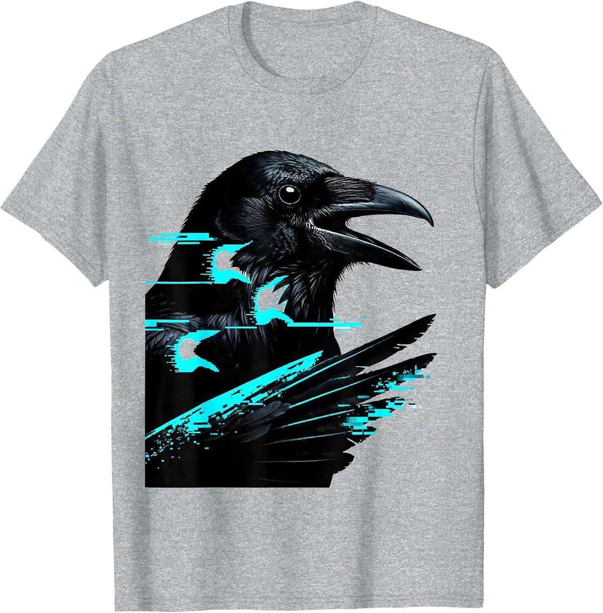 Men's Crow Glitch Datamosh Dark Humor Gothic T-Shirt - Heather Grey