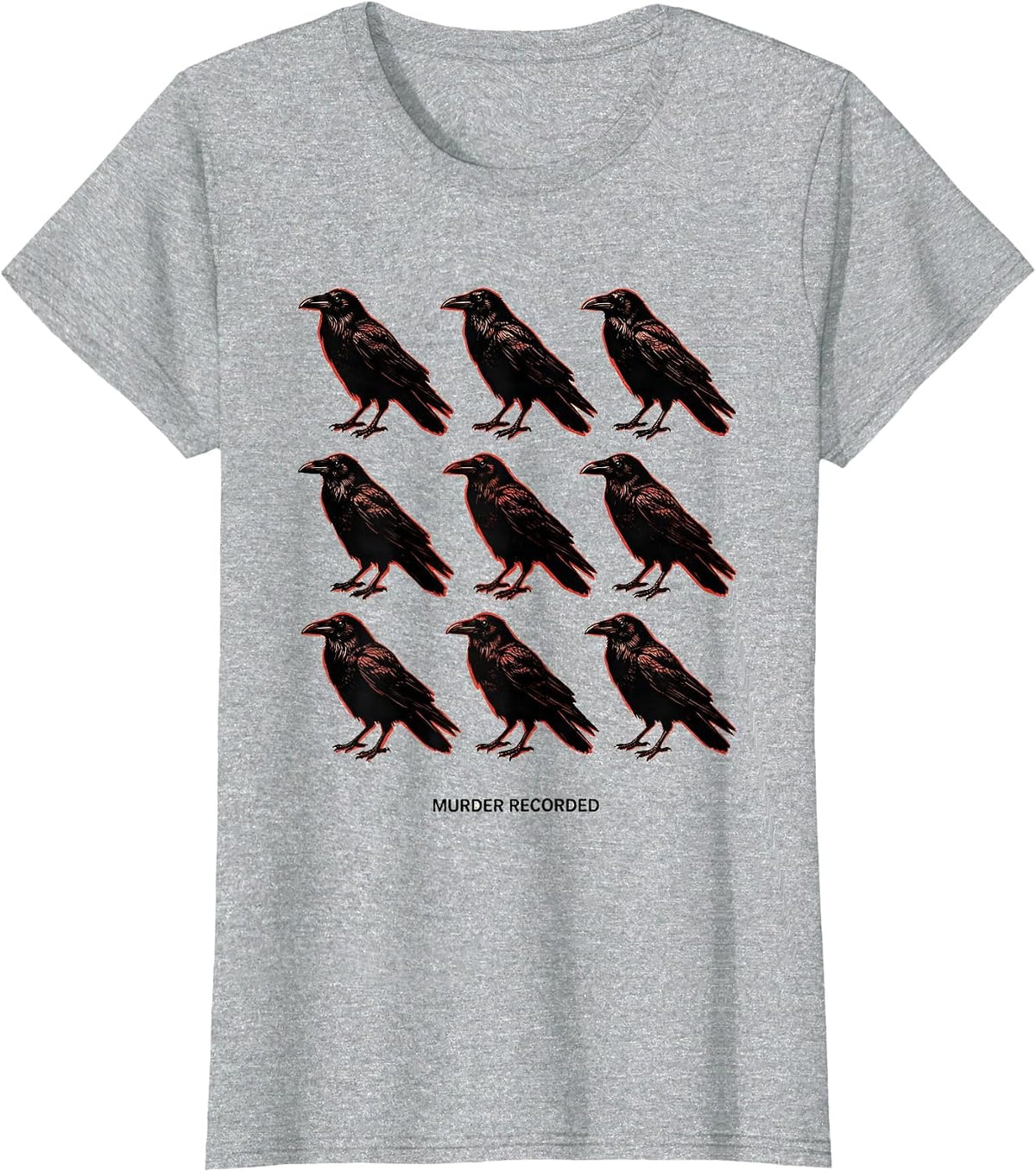 MURDER RECORDED Dark Humor Crow Lover Gothic Bird Pun T-Shirt - Heather Grey