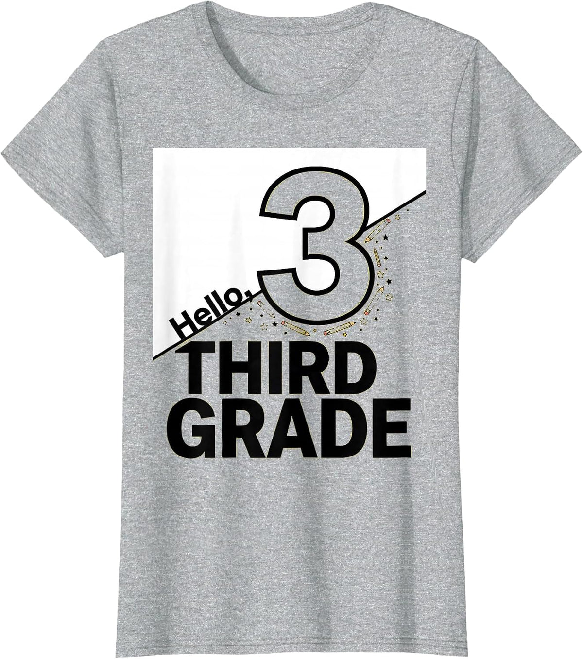 Women's Hello, Third Grade Playful Teacher Back to School T-Shirt - Heather Grey