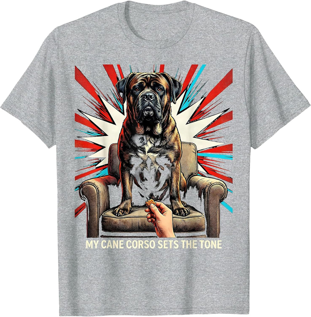 Men's My Cane Corso Sets The Tone Pop Art Dog Owner Humor T-Shirt - Heather Grey