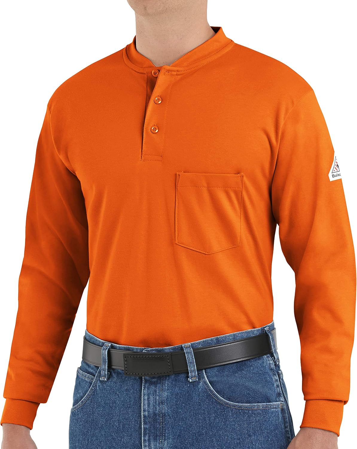 Bulwark FR Men's Flame Resistant 6.25 Oz Cotton Long Sleeve Tagless Henley Shirt - Orange