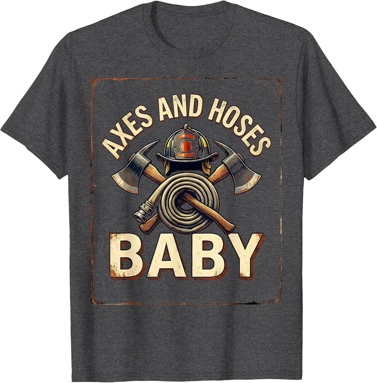 Axes and Hoses Baby Firefighter Design T-Shirt - Dark Heather Grey
