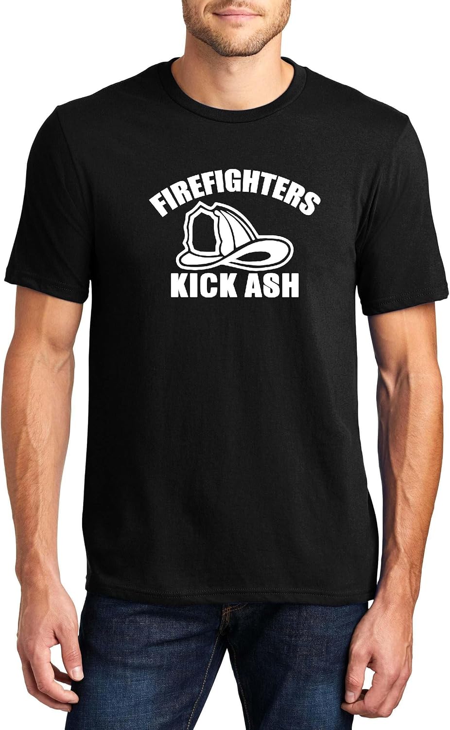 Firefighters Kick Ash Funny Firefighter Graphic Top Ringspun Cotton Tee Adult Men Women - Mens Crew Black