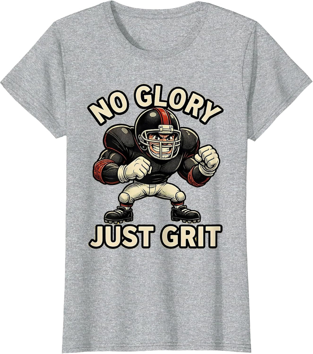 No Glory Just Grit Football Lineman Shield Design T-Shirt - Heather Grey