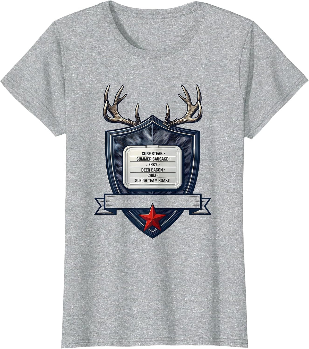 Cube Steak Summer Sausage Jerky Deer Bacon Christmas Deer T-Shirt - Heather Grey