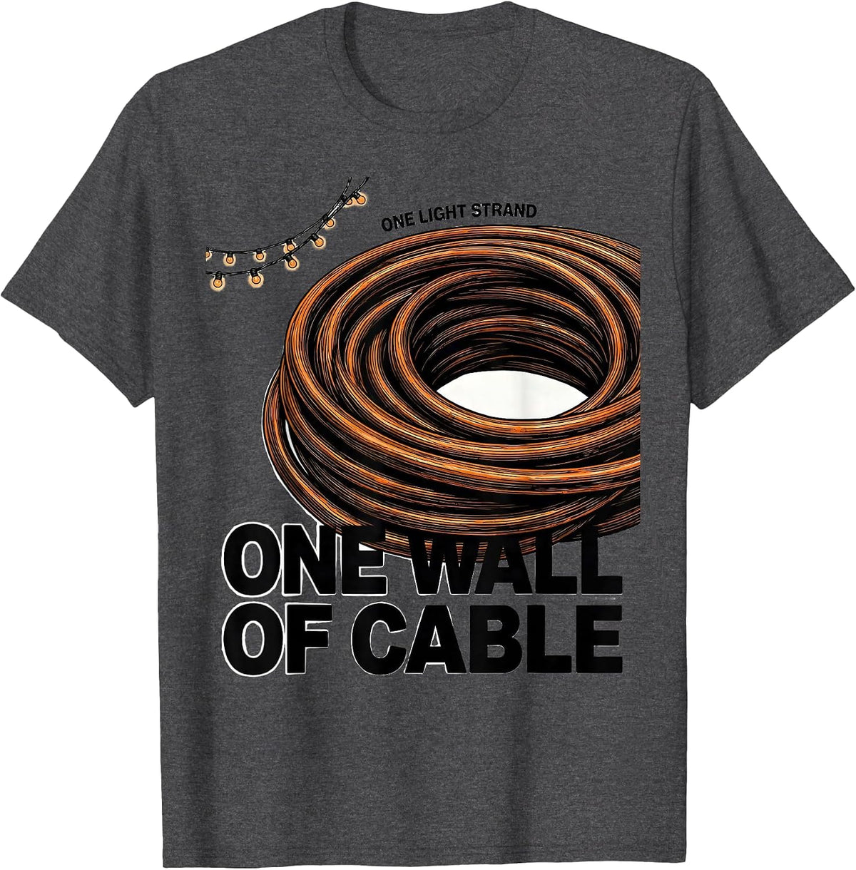 Men's One Light Strand One Wall Of Cable Brutalist Heavy Metal T-Shirt - Dark Heather Grey