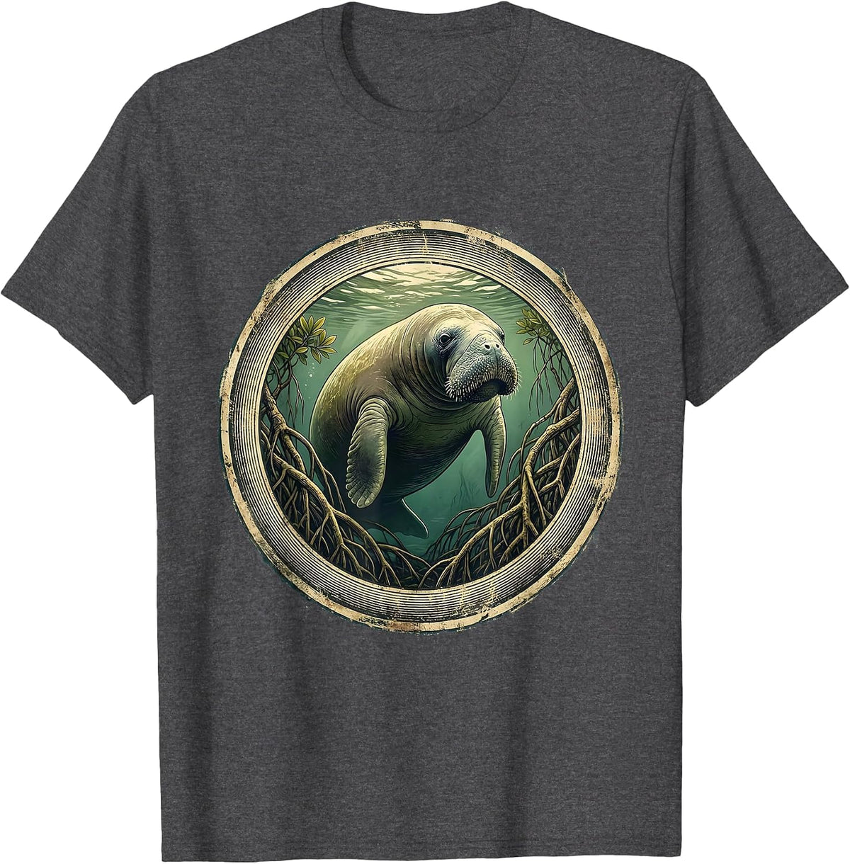 Manatee Mangrove Gulf of Mexico Graphic T-Shirt - Dark Heather Grey