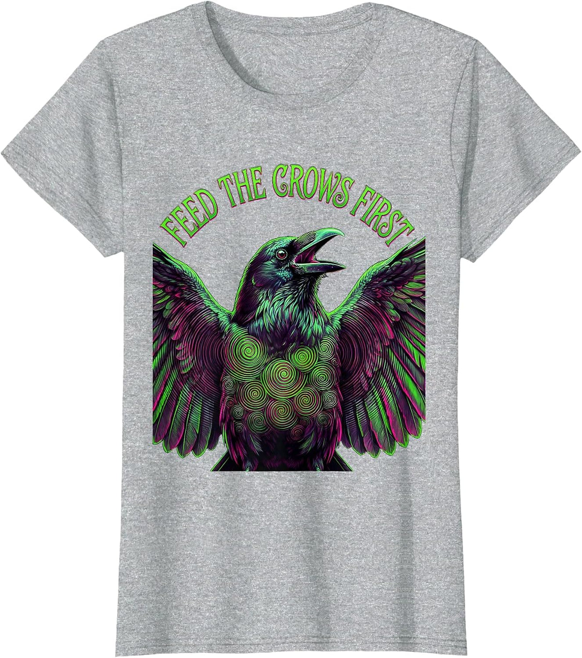 Feed the Crows First Dark Crow Graphic Design T-Shirt - Heather Grey