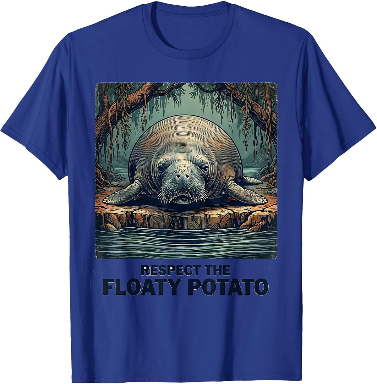Respect The Floaty Potato Vintage Manatee Wildlife Lover T-Shirt - Royal Blue