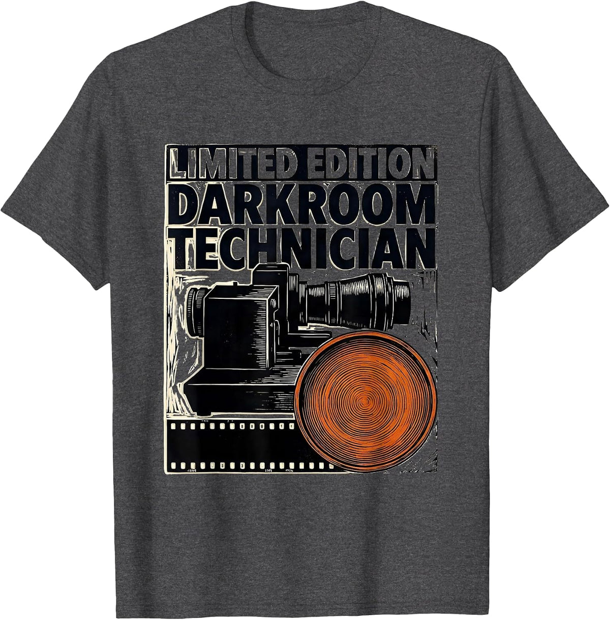 Limited Edition Darkroom Technician Linocut Photography T-Shirt - Dark Heather Grey