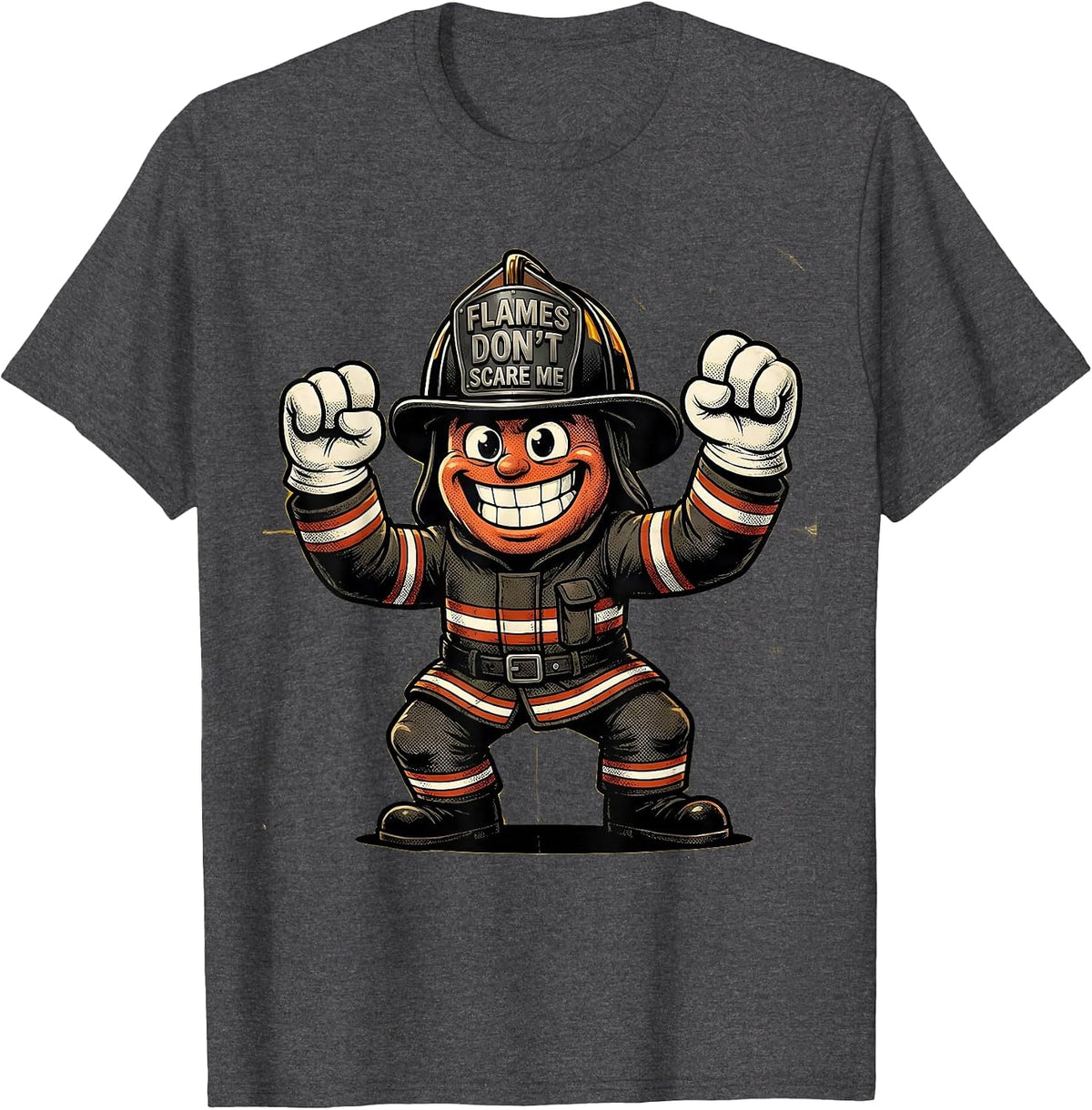 Flames Don't Scare Me Firefighter Design T-Shirt - Dark Heather Grey