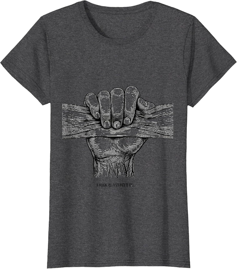 Women's I Hook In And Hold On Funny Massage Therapist LMT Masseuse T-Shirt - Dark Heather Grey