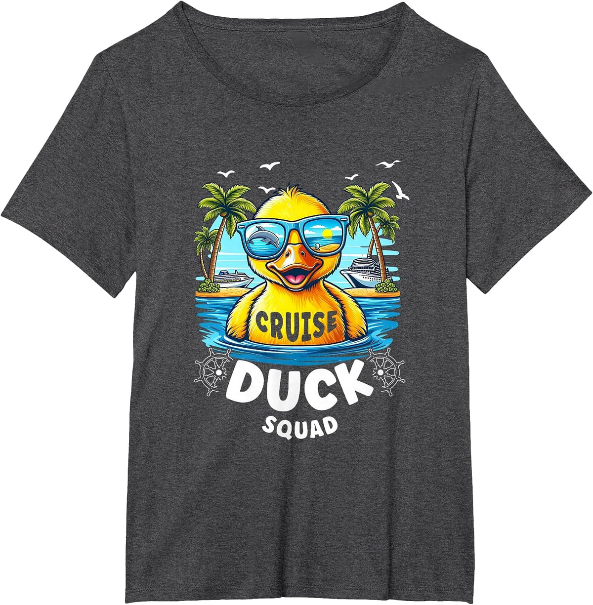 Funny Duck Cruise Rubber Duck Squad Vaction Cruise Ship T-Shirt - Dark Heather Grey
