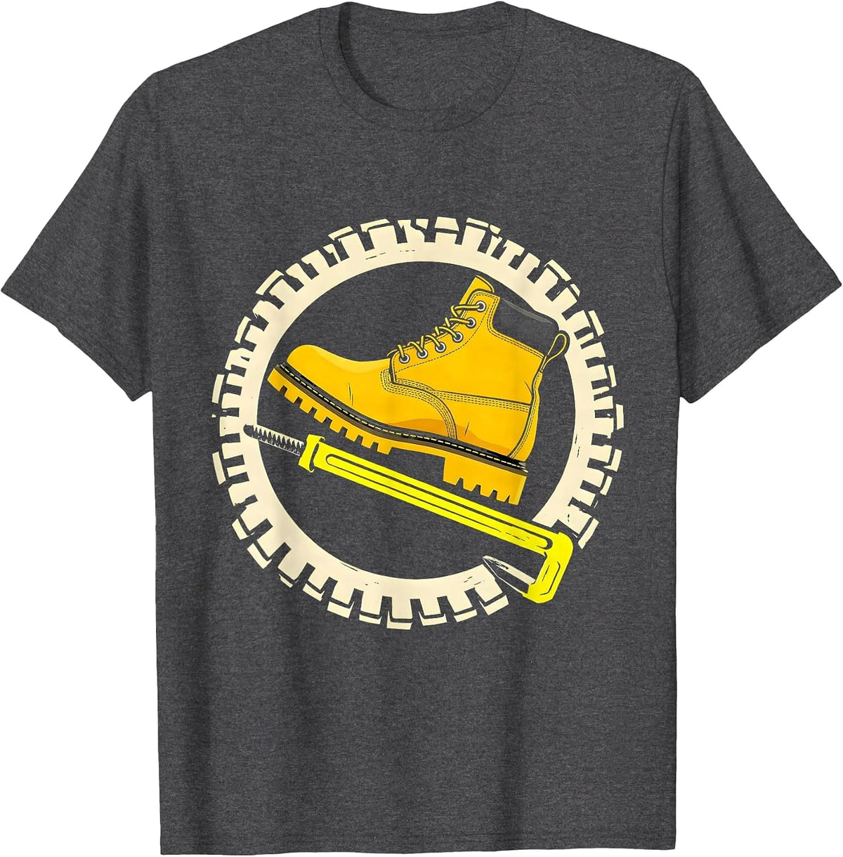 Pit Crew Boot on Tire Iron Mechanic Graphic T-Shirt - Dark Heather Grey