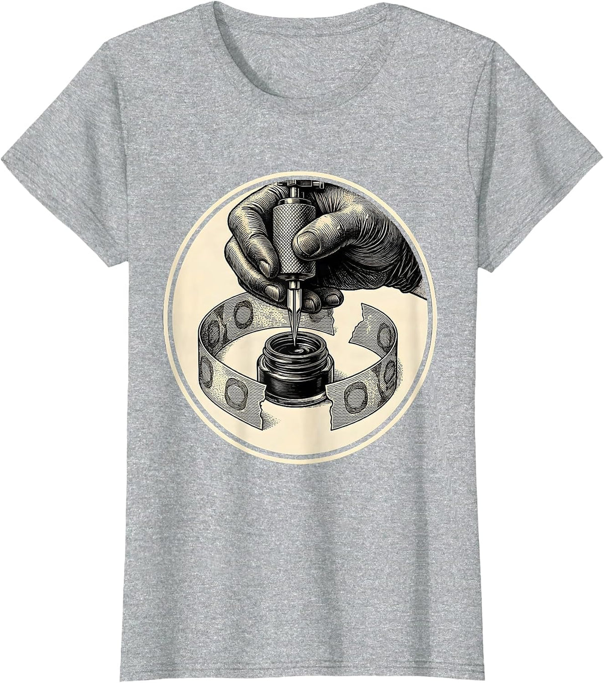 Tattoo Machine Circular Badge Tattoo Artist Humor T-Shirt - Heather Grey