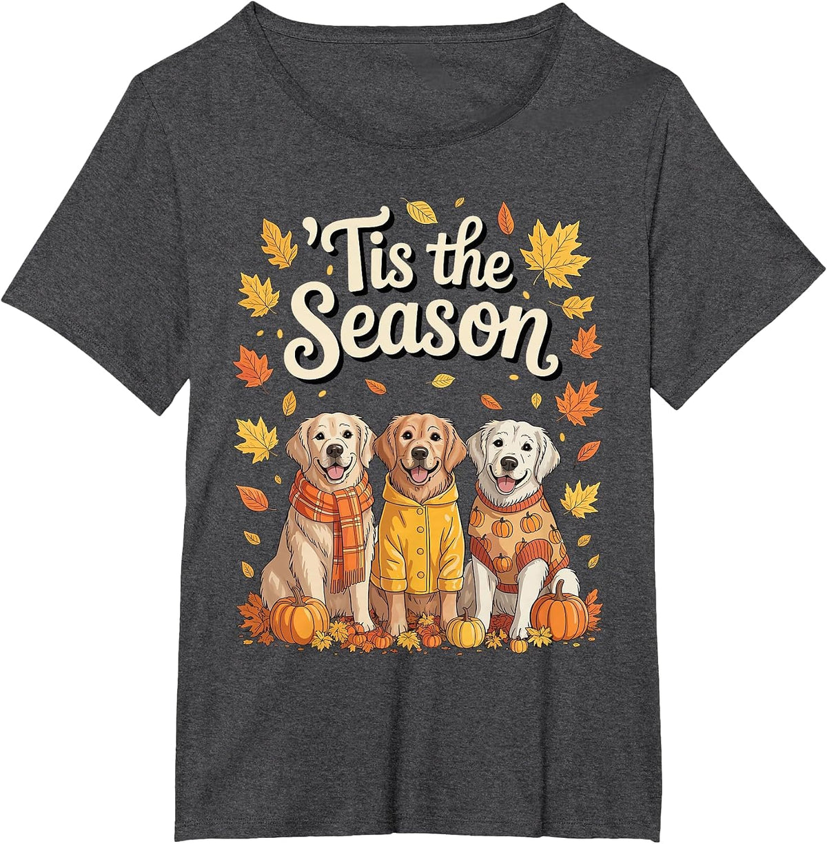 Tis The Season Golden Retriever Fall Autumn Pumpkin Dog T-Shirt - Dark Heather Grey