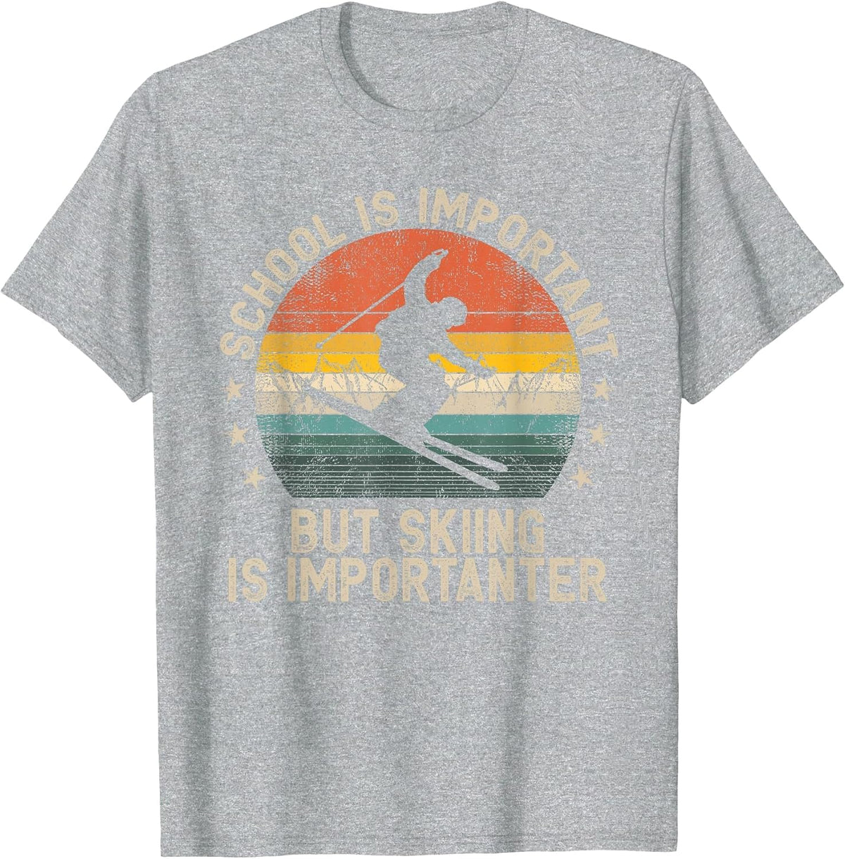 School is Important But Skiing is Importanter Ski Skier T-Shirt - Heather Grey