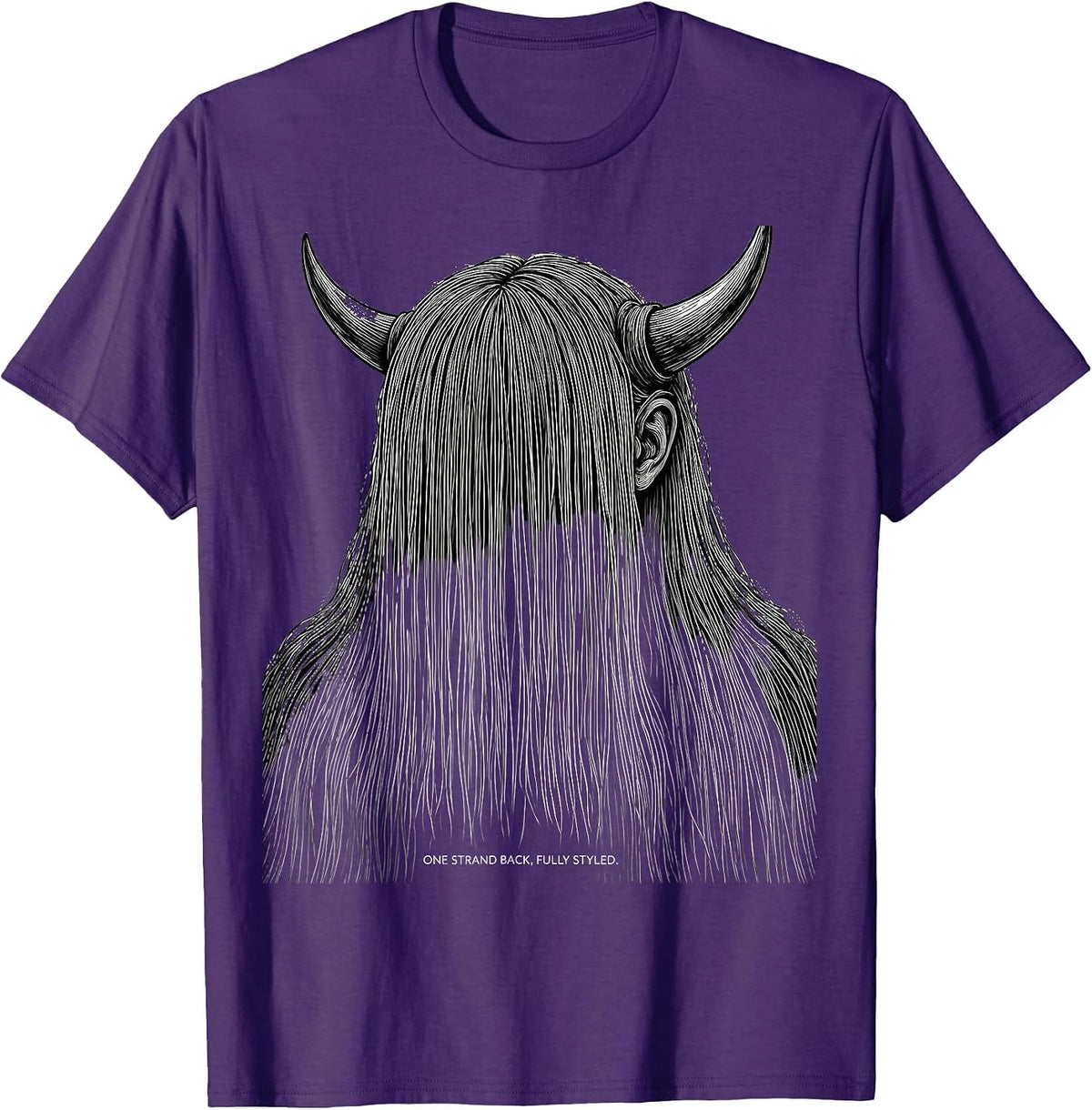 One Strand Back Fully Styled Funny Highland Cow Animal Lover T-Shirt - Purple
