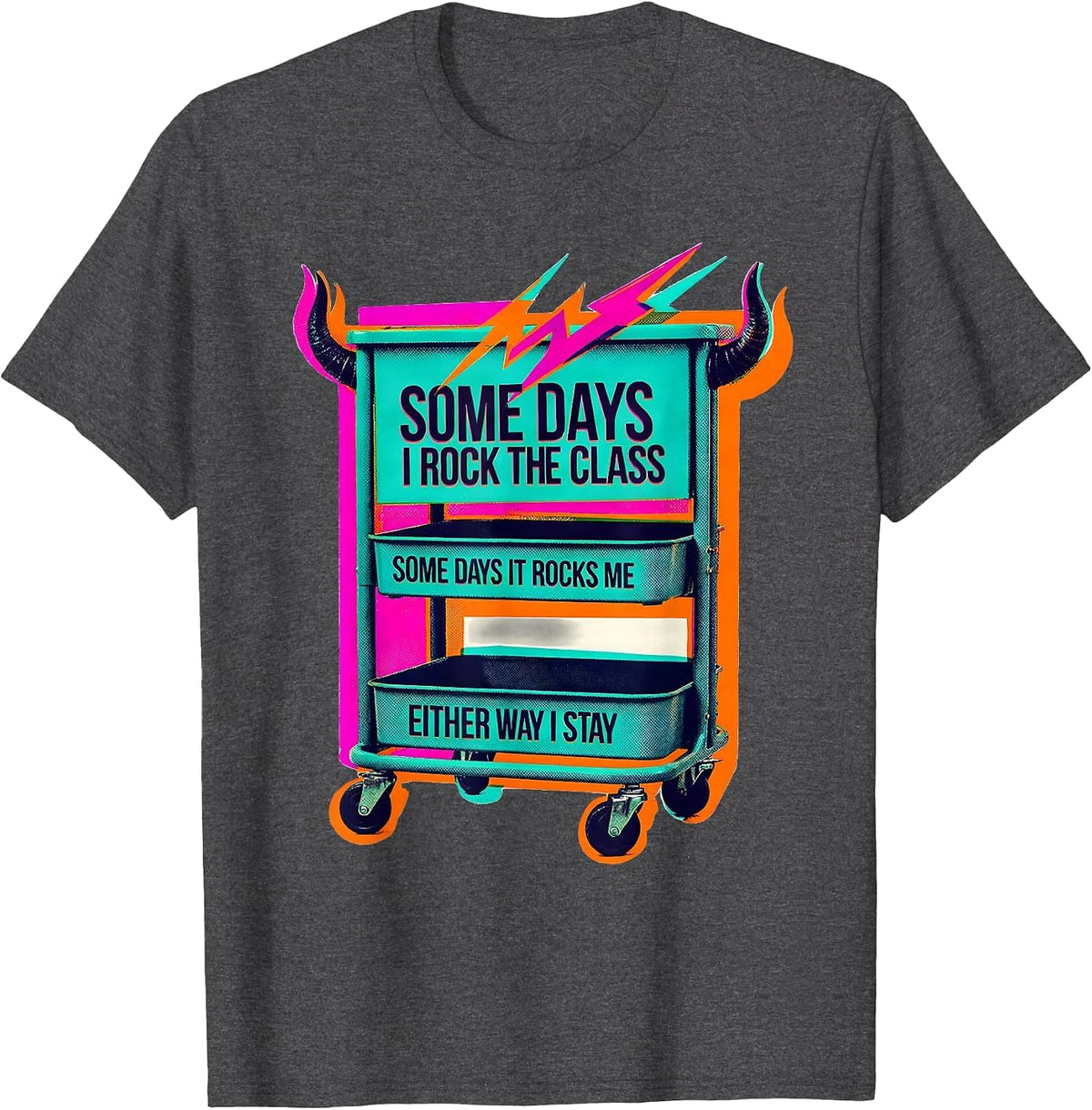 Some Days I Rock The Class Risograph Rock On Teacher T-Shirt - Dark Heather Grey