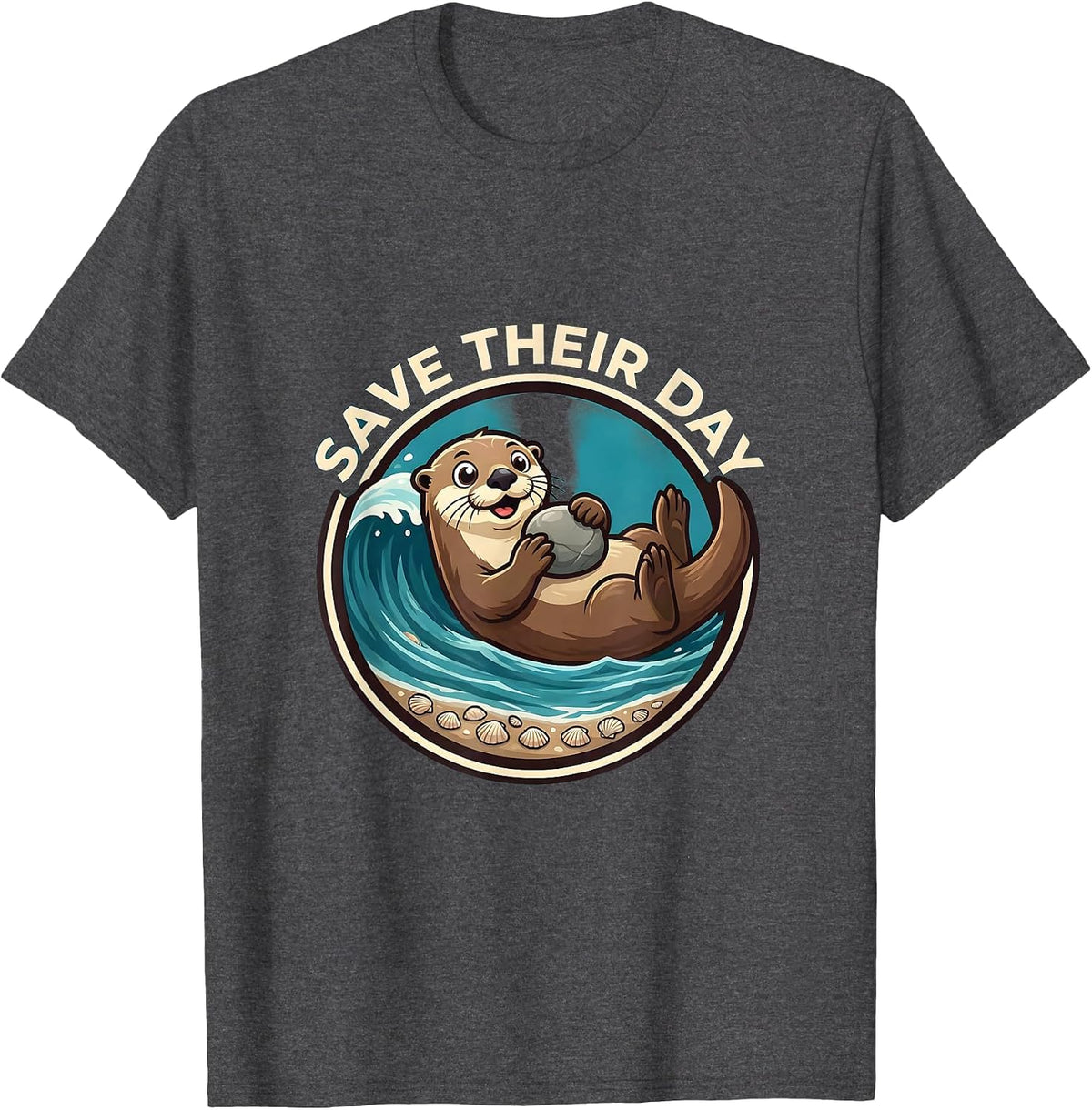 Save Their Day Funny Sea Otter Awareness Week Animal Lover T-Shirt - Dark Heather Grey