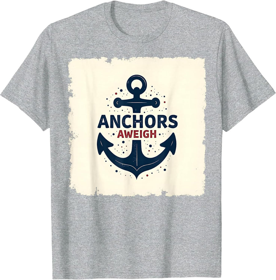 Anchors Aweigh Nautical Theme Design for Sailors T-Shirt - Heather Grey