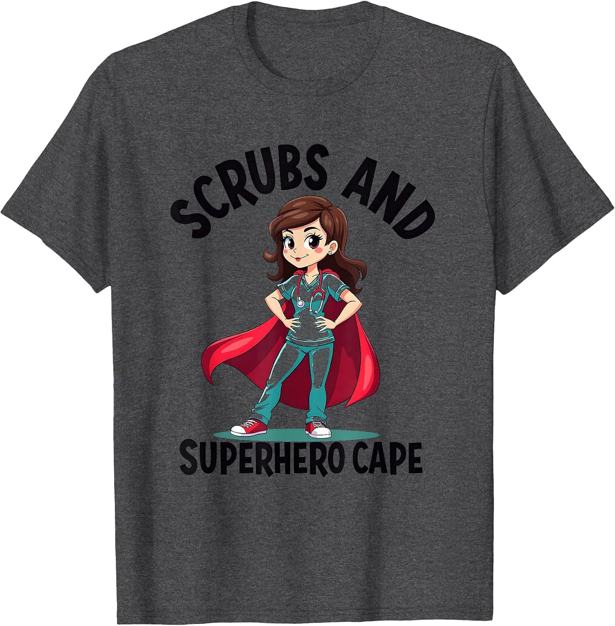 Mademark Nurses & Nursing T-Shirt - Dark Heather Grey-scrubs and Superhero Cape Nurse Hero