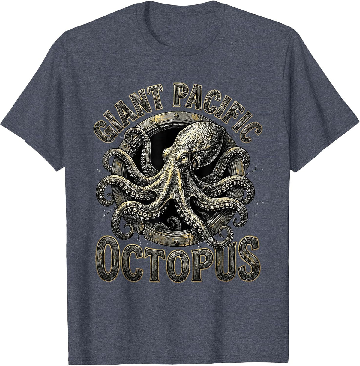 Giant Pacific Octopus Monochrome Octopus Lover Nautical Art T-Shirt - Heather Blue
