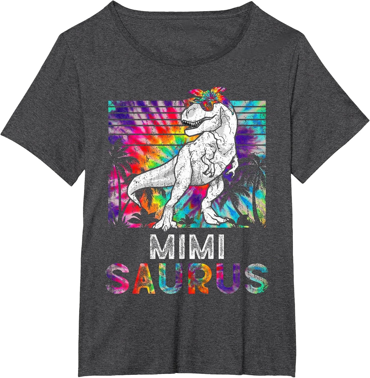 Mimisaurus Dinosaur Mimi Saurus Family Matching Tie Dye T-Shirt - Dark Heather Grey