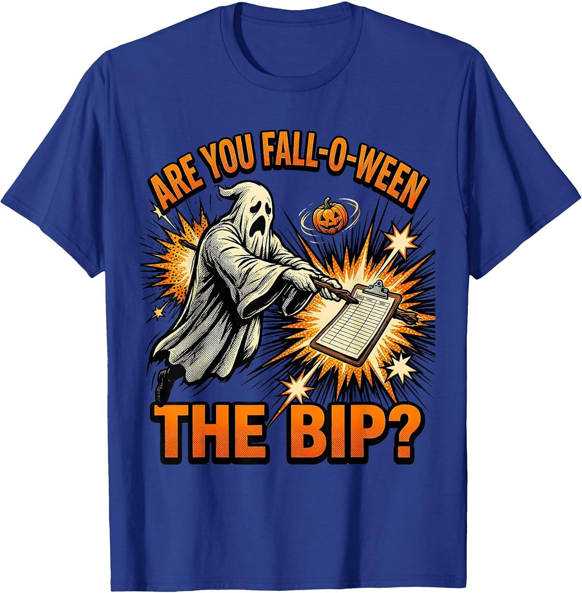 Are You Fall-O-Ween The BIP Comic Book Ghost Teacher T-Shirt - Royal Blue