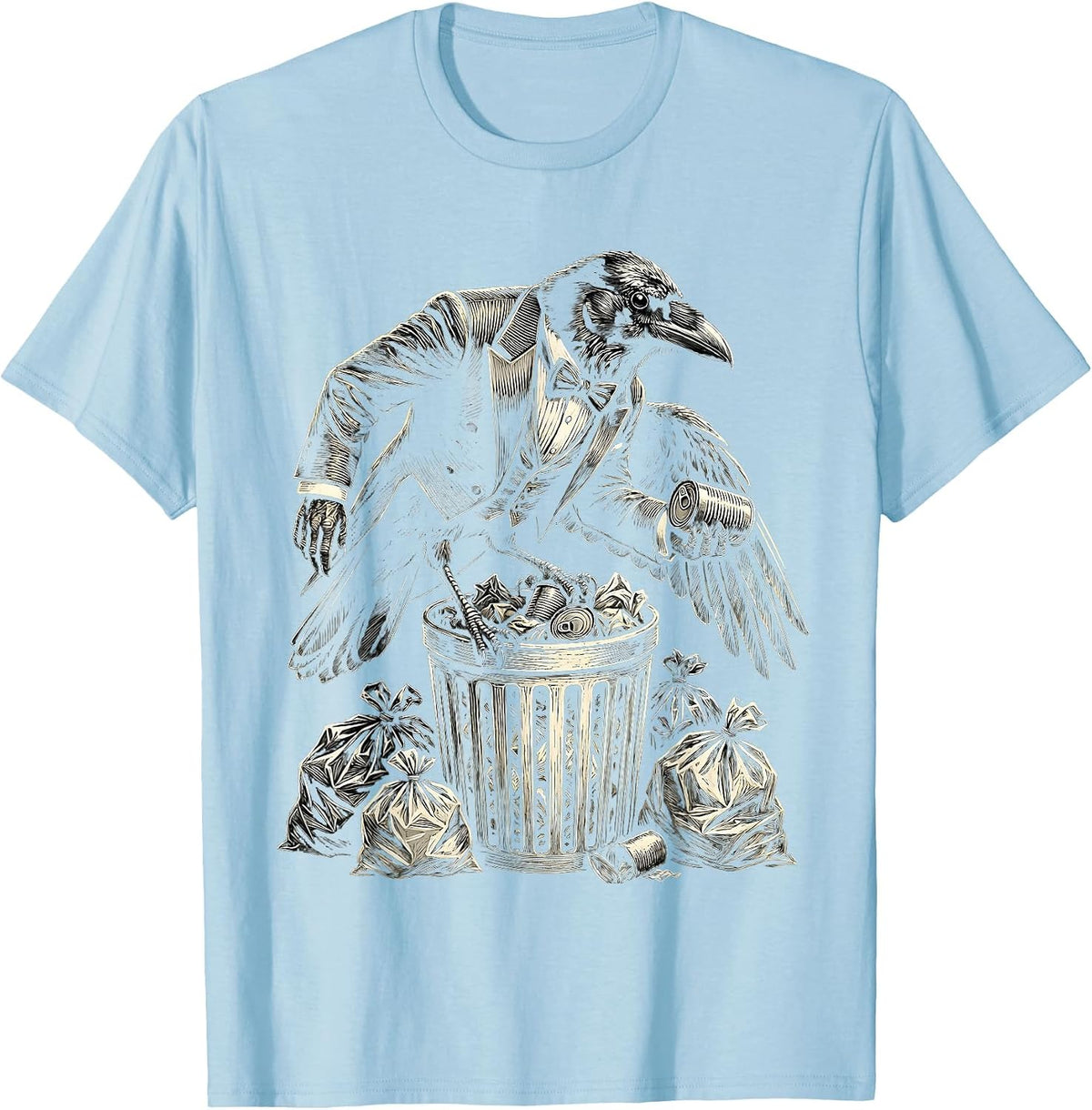 Men's Dapper Crow Dumpster Diver Funny Tattoo Art T-Shirt - Baby Blue