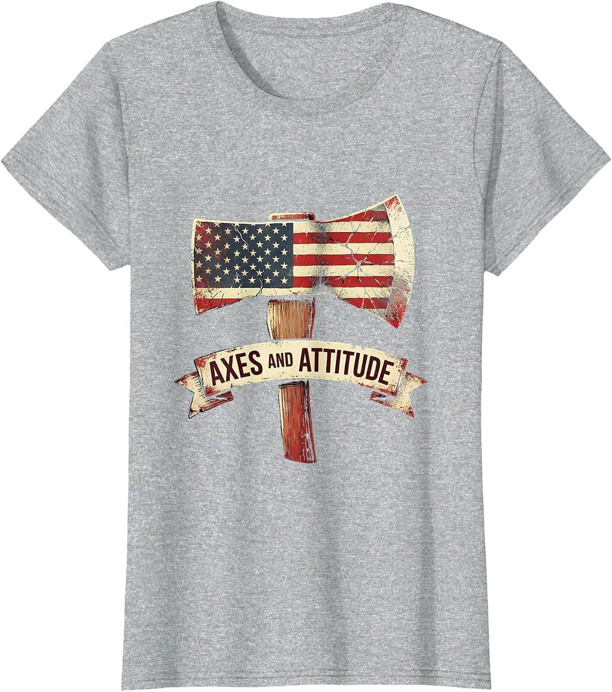 Women's Axes and Attitude Firefighter Graphic Design T-Shirt - Heather Grey