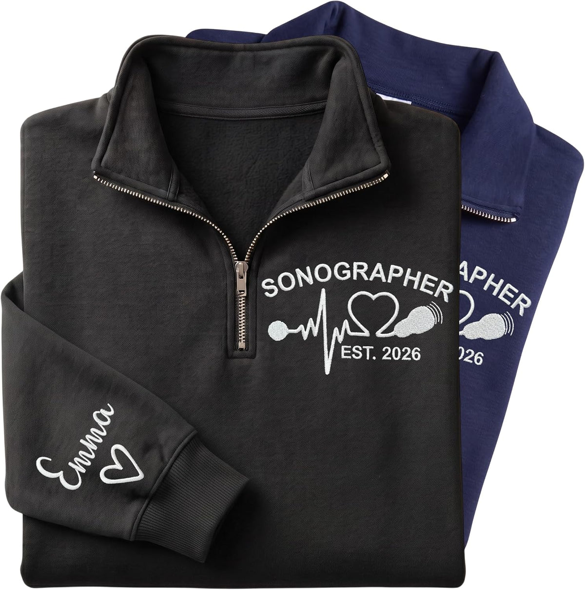 Love Signal Custom Sonographer Embroidered Zip Sweatshirt, Ultrasound Tech - S1