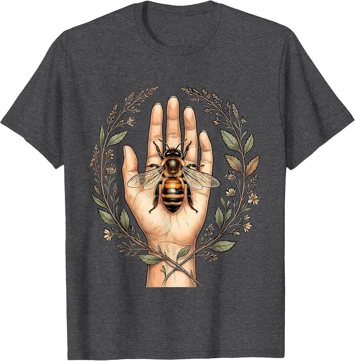 Bee Kindness Gentle Landing on Open Palm Design T-Shirt - Dark Heather Grey